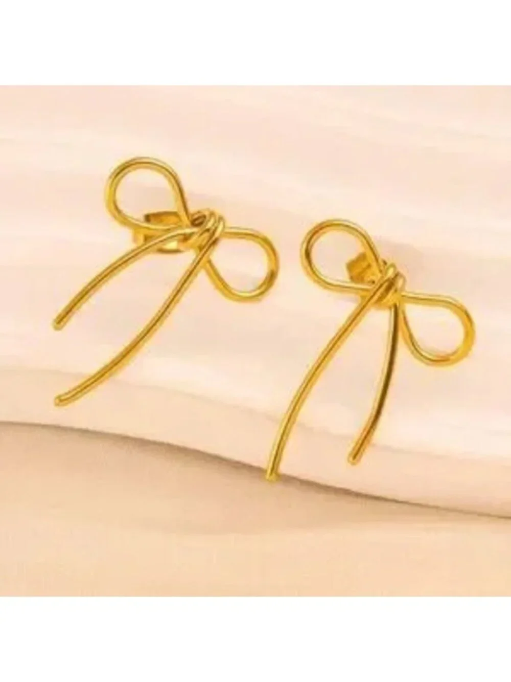 Gold Stainless Steel Bow Knot Earrings Tarnish Resistant Minimalist